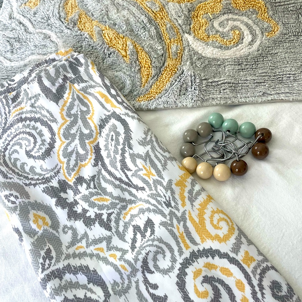 Gray and Yellow Paisley Fabric shower curtain set
